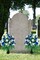 Artificial Cemetery & Memorial Flowers with Vase – Dark Blue & White Silk Rose Gravesite Bouquet, Outdoor Headstone Decoration, Weather-Resistant Cemetery Arrangement (2 Bundles)